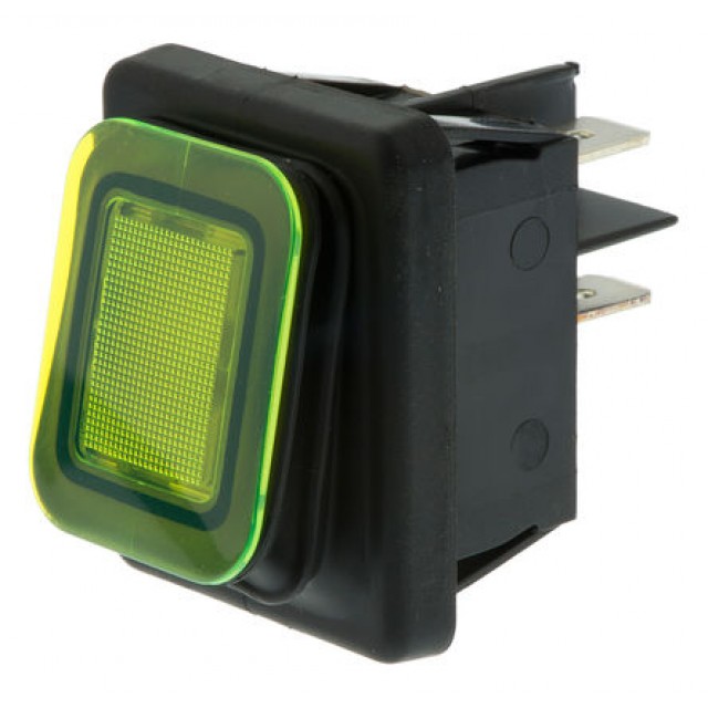 IP65 Illuminated Green DPST Rocker Switch, On-Off, 20 A@ 125 V ac +55°C 22mm 30.8mm