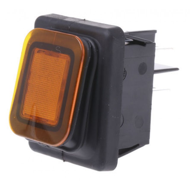 IP65 Illuminated Amber DPST Rocker Switch, On-Off, 20 A@ 125 V ac +55°C 22mm 30.8mm