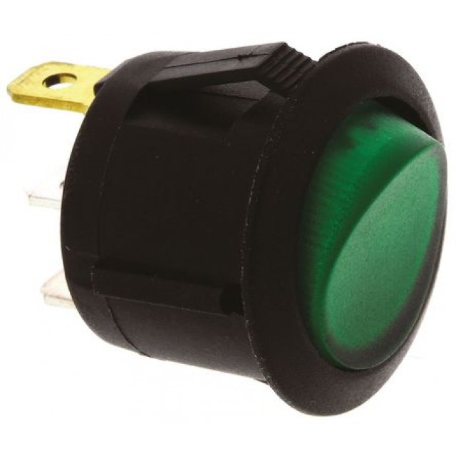 Illuminated Green SPST Rocker Switch, On-Off, 6 A@ 250 V ac +125°C -25°C 19.4mm