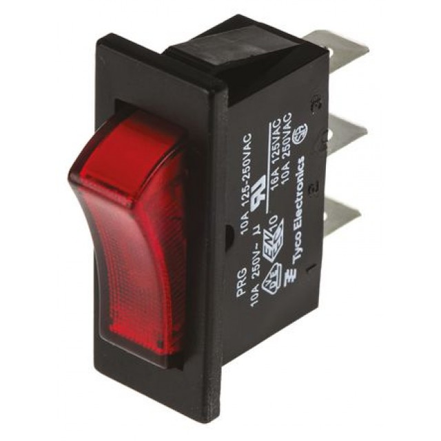 Red SPST Rocker Switch, On-Off, 16 A @ 125 V ac 30.2mm 11.2mm