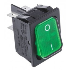 Illuminated Green DPST Rocker Switch, On-Off, 20 A @ 250 V ac 30.2mm 22mm