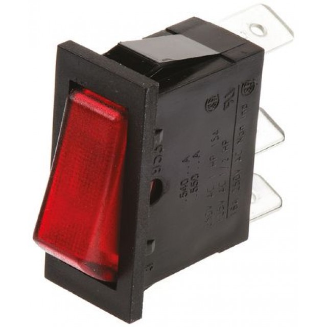 Illuminated Red SPST Rocker Switch, On-Off, 16 A@ 250 V ac 27.2mm 12.2mm