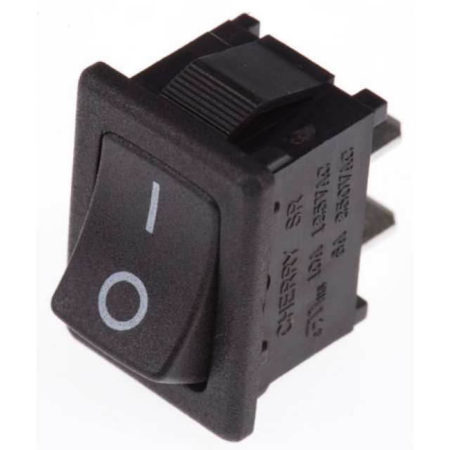 Black SPST Rocker Switch, On-Off, 10 A @ 250 V ac +65°C -20°C