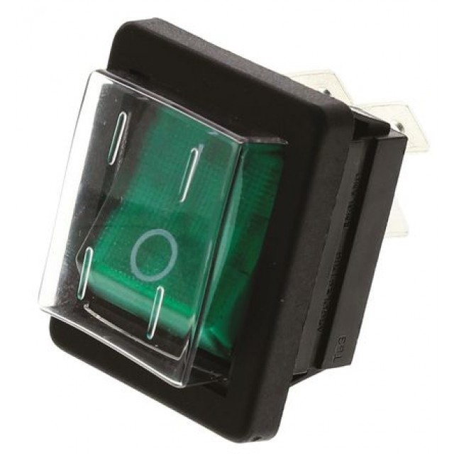 Illuminated Green DPST Rocker Switch, On-Off, 16 A@ 250 V ac 30mm 22.1mm