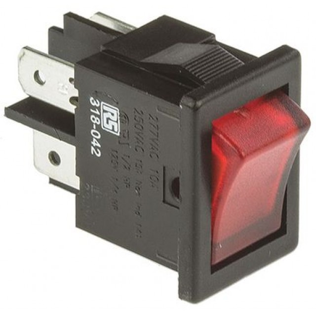 Illuminated DPST Rocker Switch, On-Off, 15 A@ 250 V ac 19.4mm 12.9mm