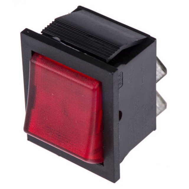 Illuminated Red DPST Rocker Switch, On-Off, 16 A@ 250 V ac 27.2mm 22.2mm