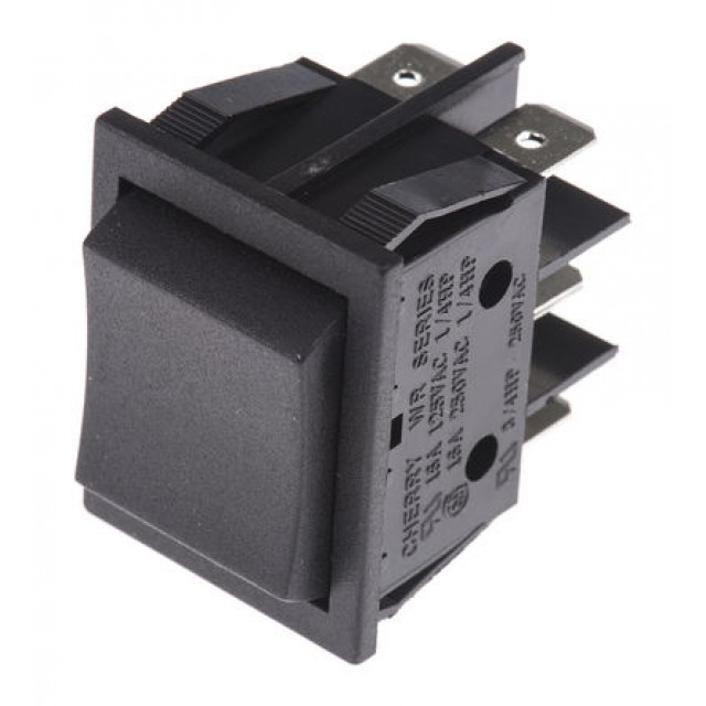 Black DPDT Rocker Switch, (On)-Off-(On), 16 A @ 250 V ac +65°C -20°C 30.2mm 22mm