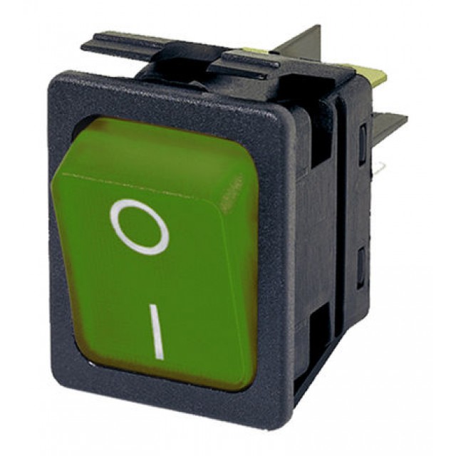 IP44 Illuminated Green DPST Rocker Switch, On-Off, 16 A@ 250 V ac 30mm 22.1mm