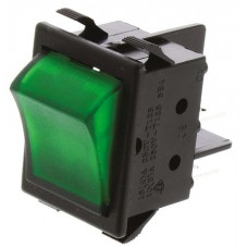 Illuminated Green DPST Rocker Switch, On-Off, 16 A @ 250 V ac +65°C -20°C 30.2mm 22mm