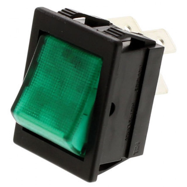 Illuminated Green DPST Rocker Switch, On-Off, 16 A@ 250 V ac 30mm 22mm