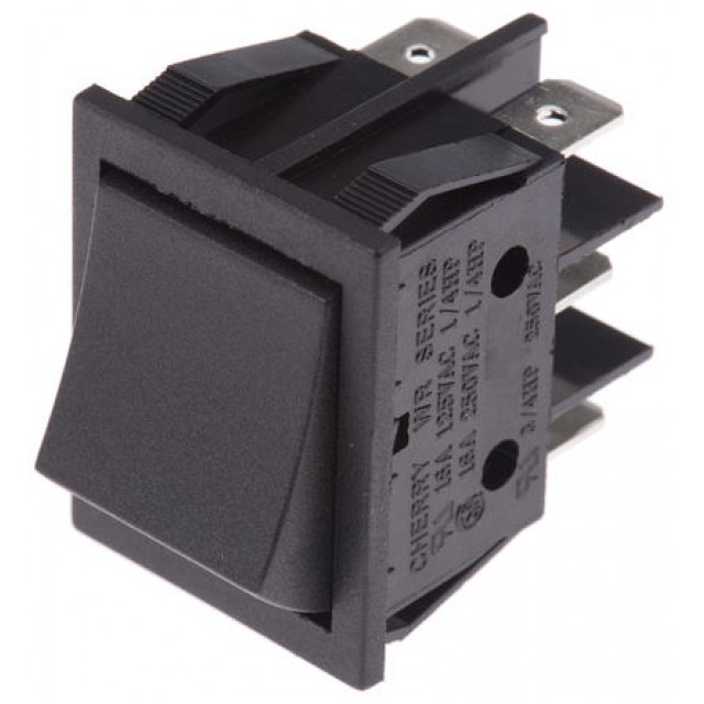 Black DPDT Rocker Switch, On-Off-On, 16 A @ 250 V ac +65°C -20°C 30.2mm 22mm