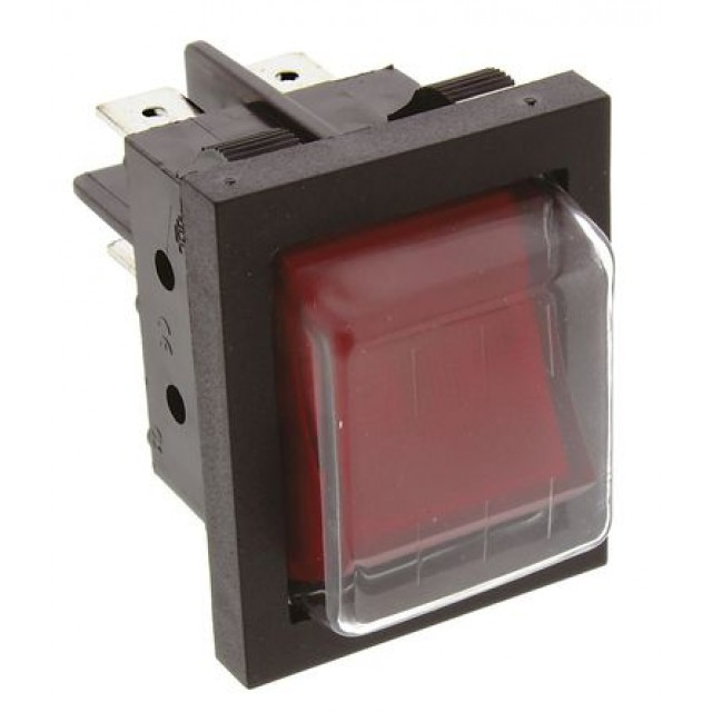 Illuminated Red DPST Rocker Switch, On-Off, 16 A @ 250 V ac +65°C -20°C 30.2mm 22mm