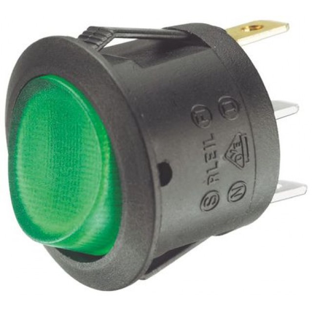 Illuminated Green SPST Rocker Switch, On-Off, 10 A@ 12 V dc +125°C -25°C 19.4mm