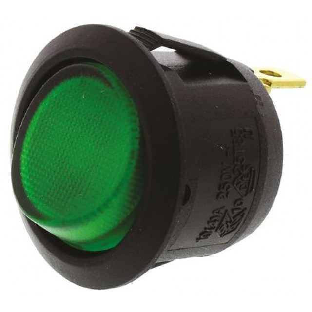 Illuminated Green SPST Rocker Switch, On-Off, 16 A @ 250 V ac 20.2mm