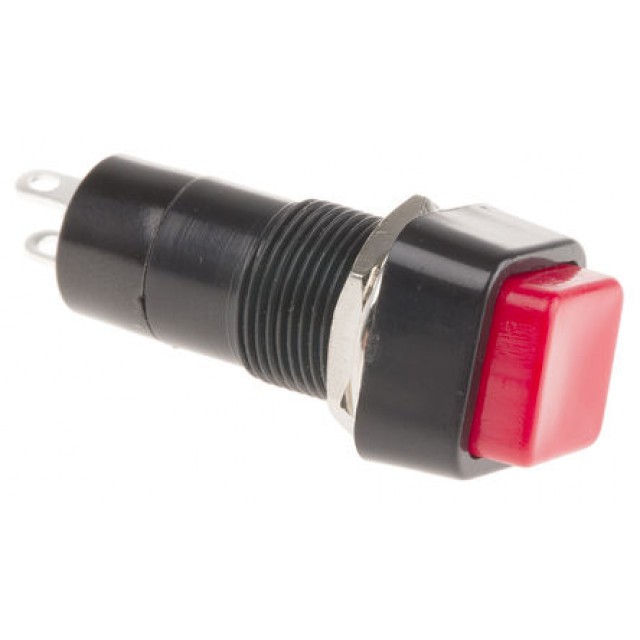 Push Button Switch, 12mm, SPST, Panel Mount, Momentary